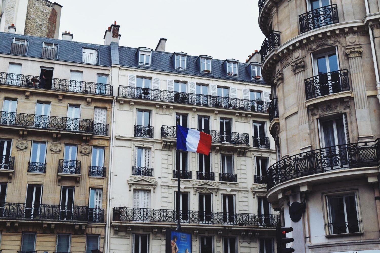 A French Flag Waves After the Paris Terror Attacks