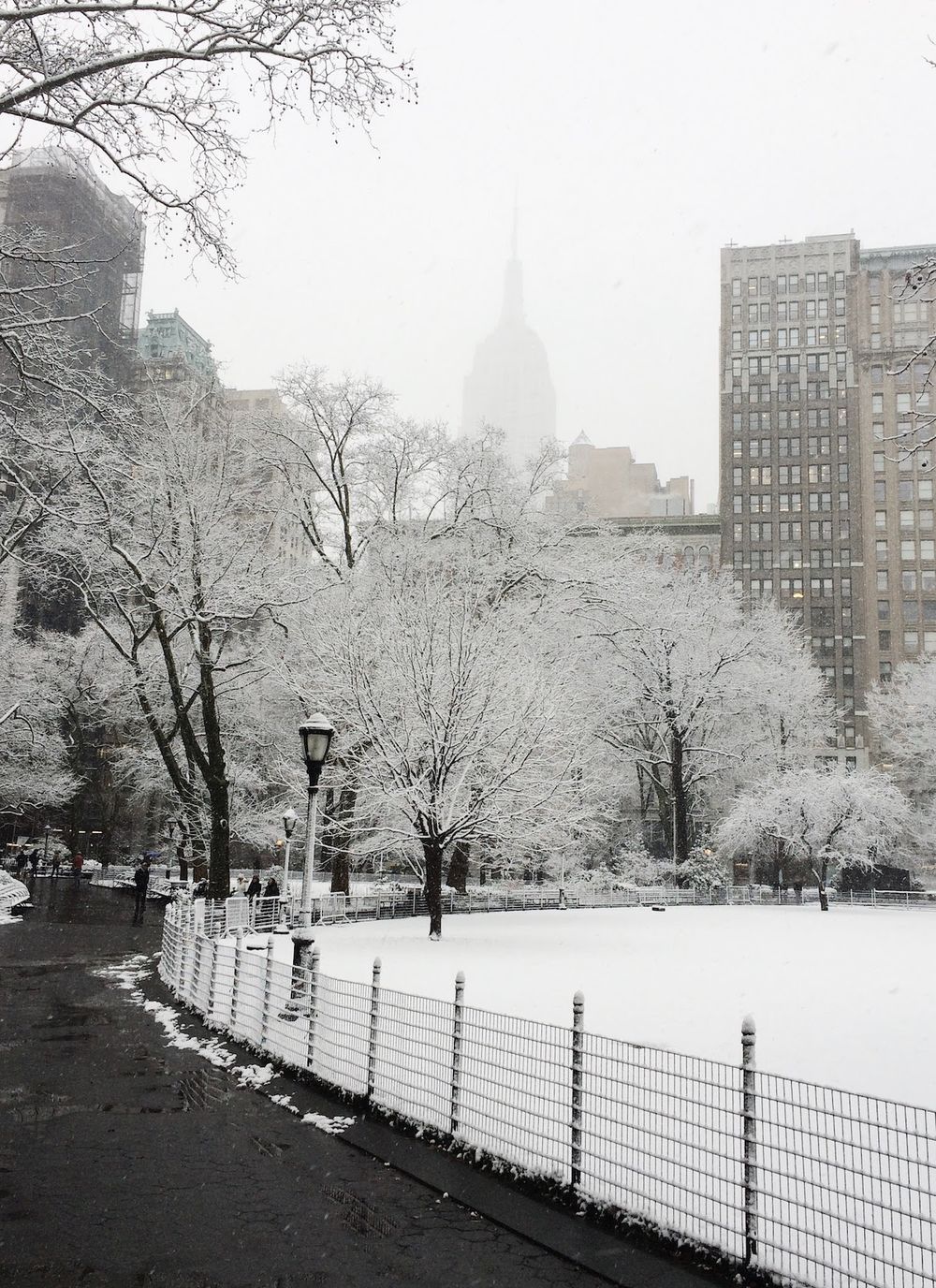 Snow in Madison Square Park