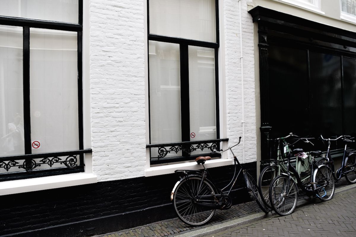 Bicycles leaning against a wall in The Hague, The Netherlands