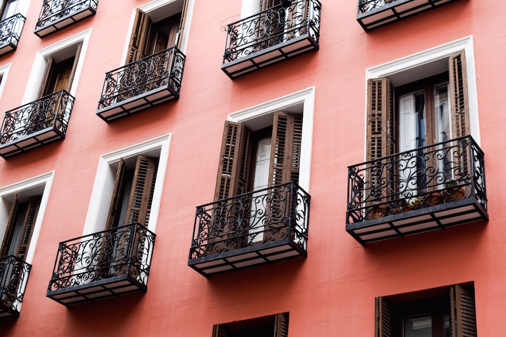 Pink architecture in Malasaña, Madrid