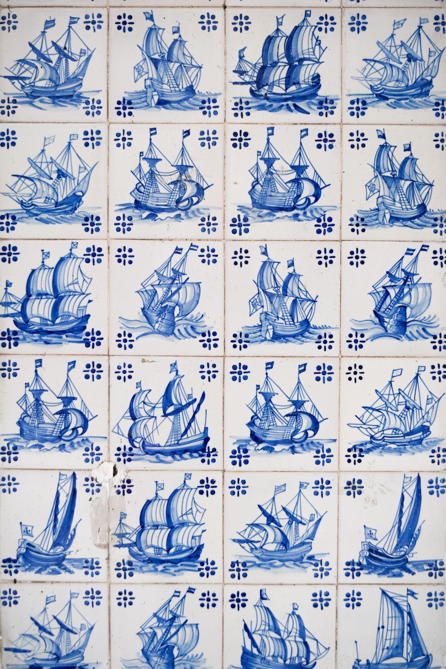 Gorgeous blue ship tiles in Lisbon Portugal