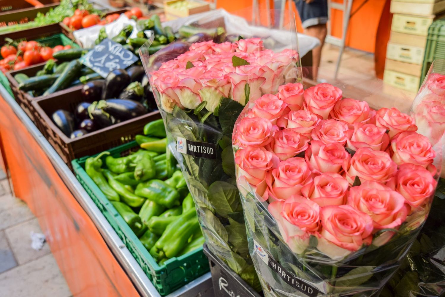 Pink roses at the Cours Lafayette Market Toulon, France