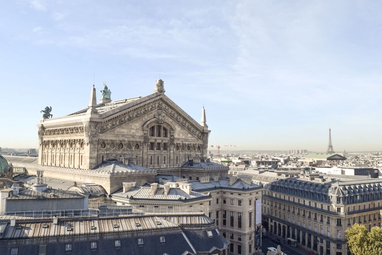 Galeries Lafayette Paris Rooftop view of Palais Garnier and Eiffel Tower