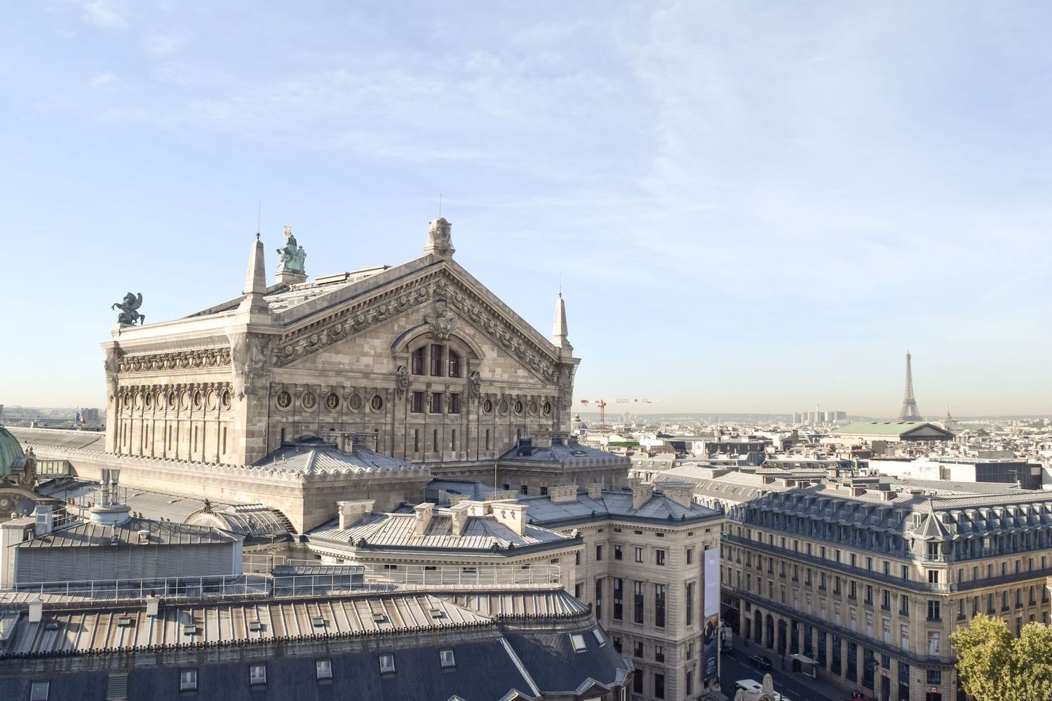 View of Paris with Eiffel Tower from The Rooftop at the Galeries