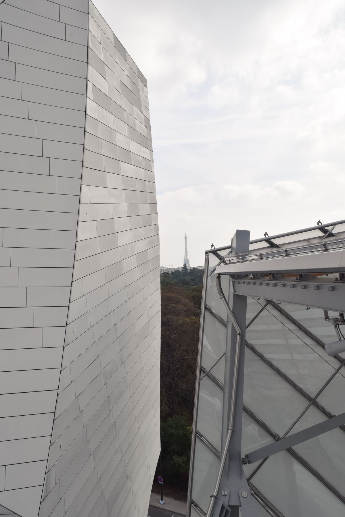 View of the Eiffel Tower, Fondation Louis Vuitton, Paris, France