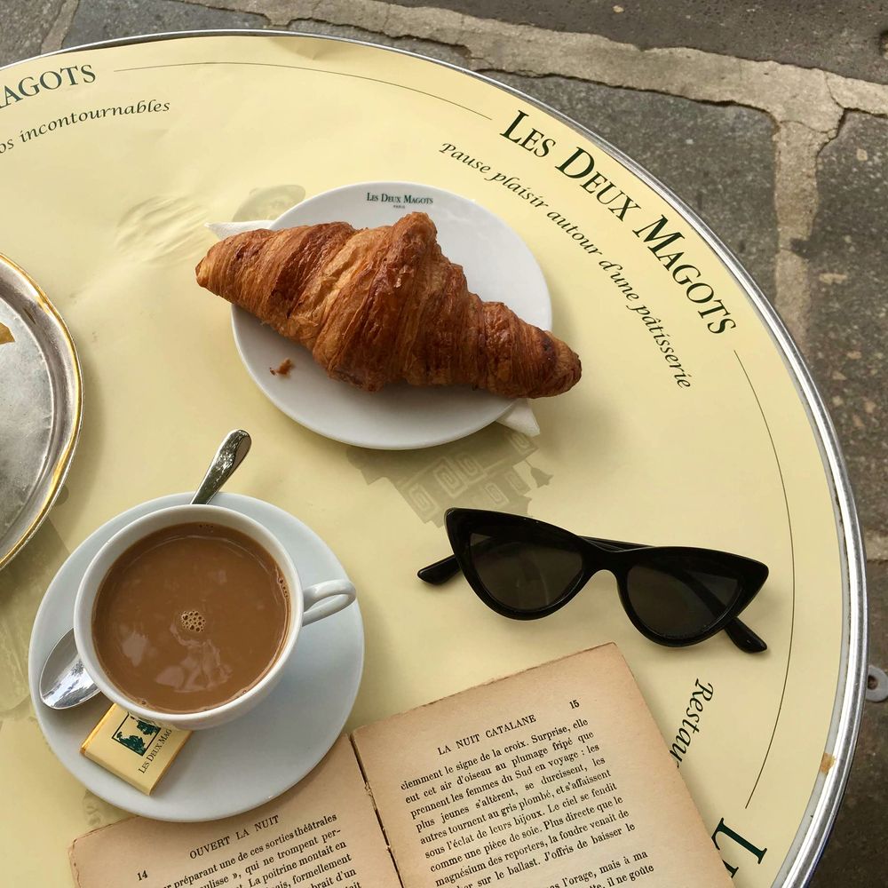 Coffee and Croissant at Les Deux Magots Cafe, Paris
