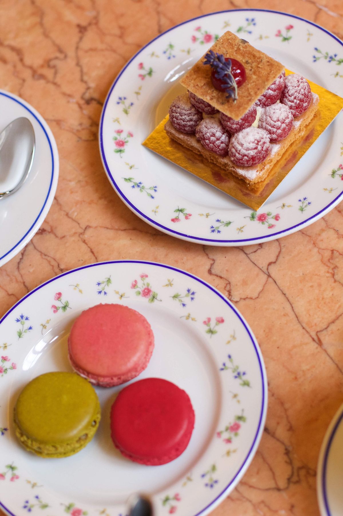 Trying the famous Ladurée macaroons and coffee in Paris