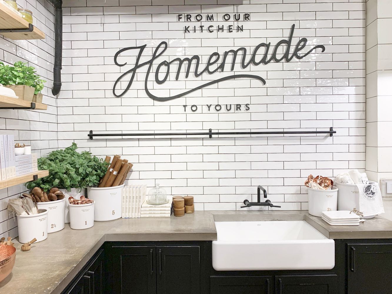 Subway Tile and Concrete Countertop Kitchen Display at Magnolia Market