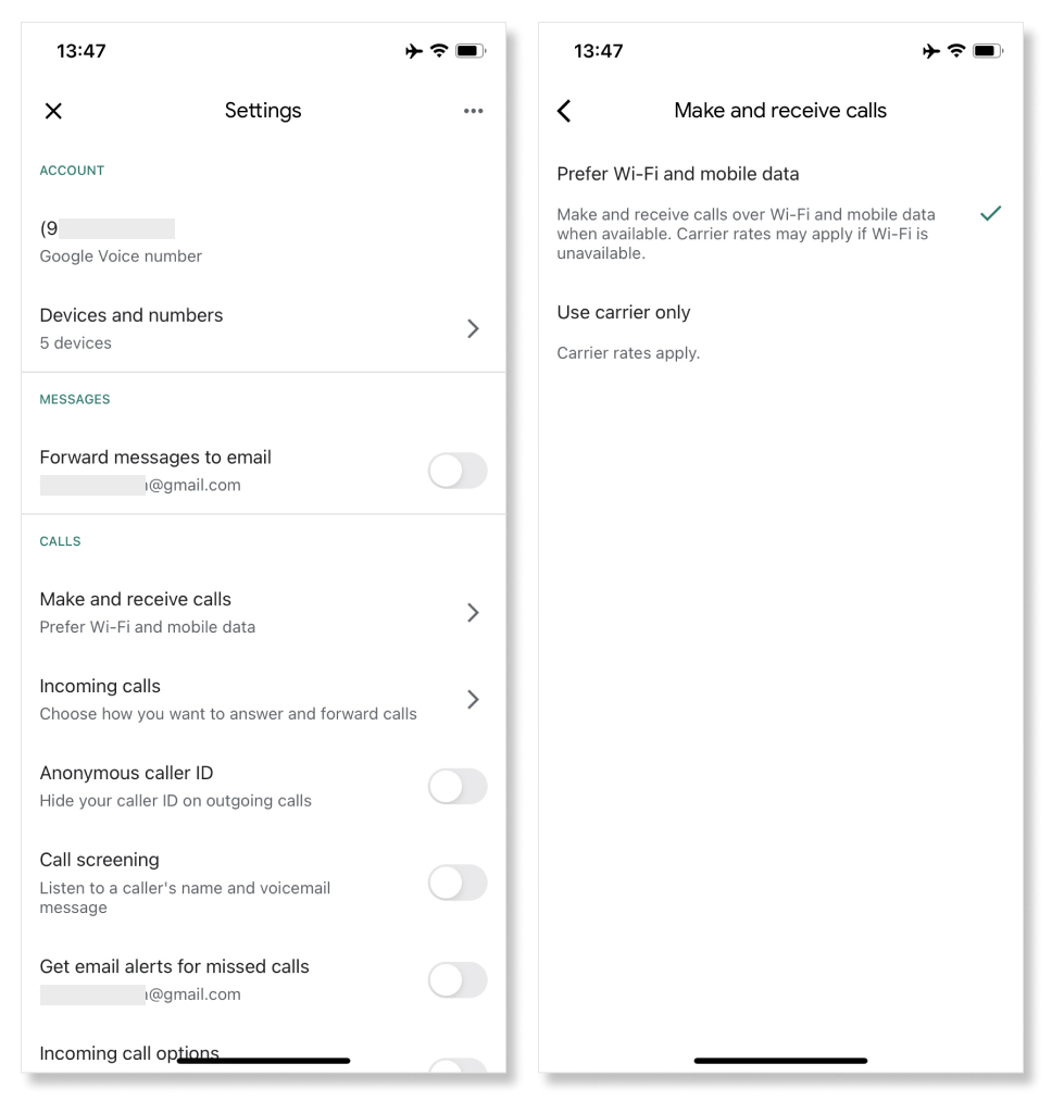 Google Voice Carrier Settings