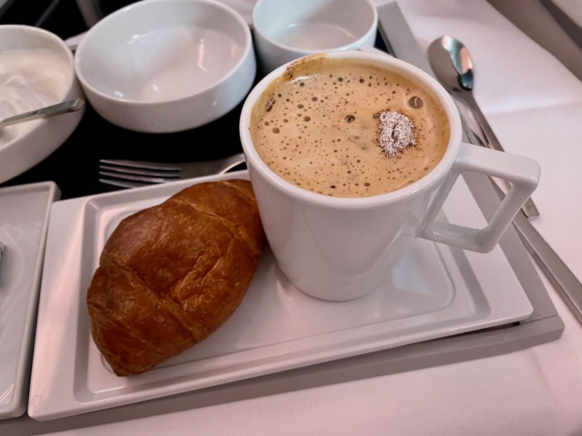 Air France Business Class Cappuccino breakfast