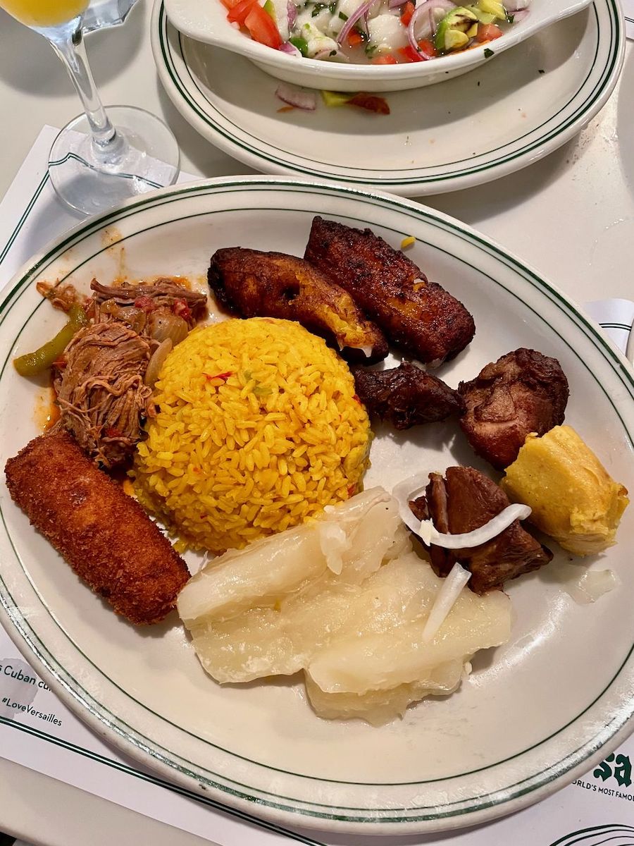 Cuban food sampler plate at Versailles Restaurant Miami, Florida
