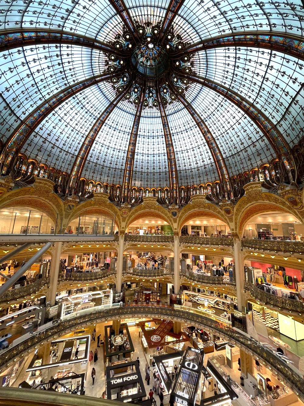 Shopping in Paris Galeries Lafayette dome ceiling Hausmann