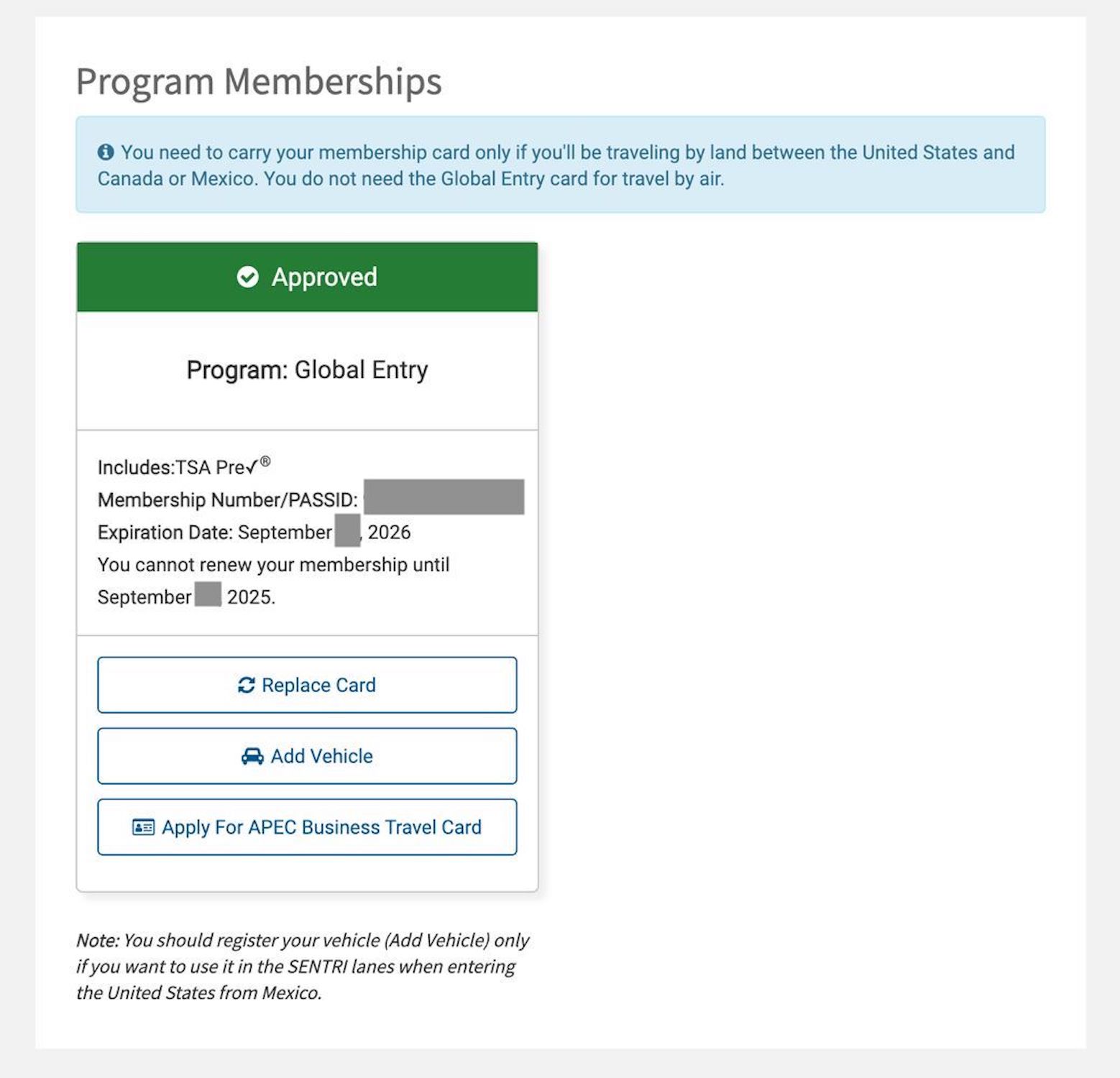 Renew Global entry Membership Approved