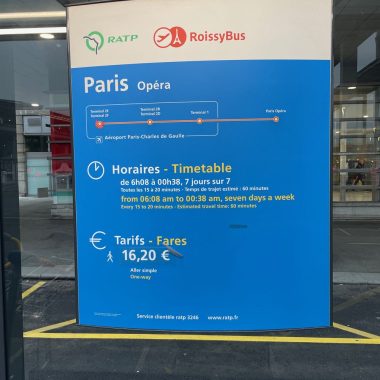 RoissyBus CDG to Paris schedule fares IMG_9131