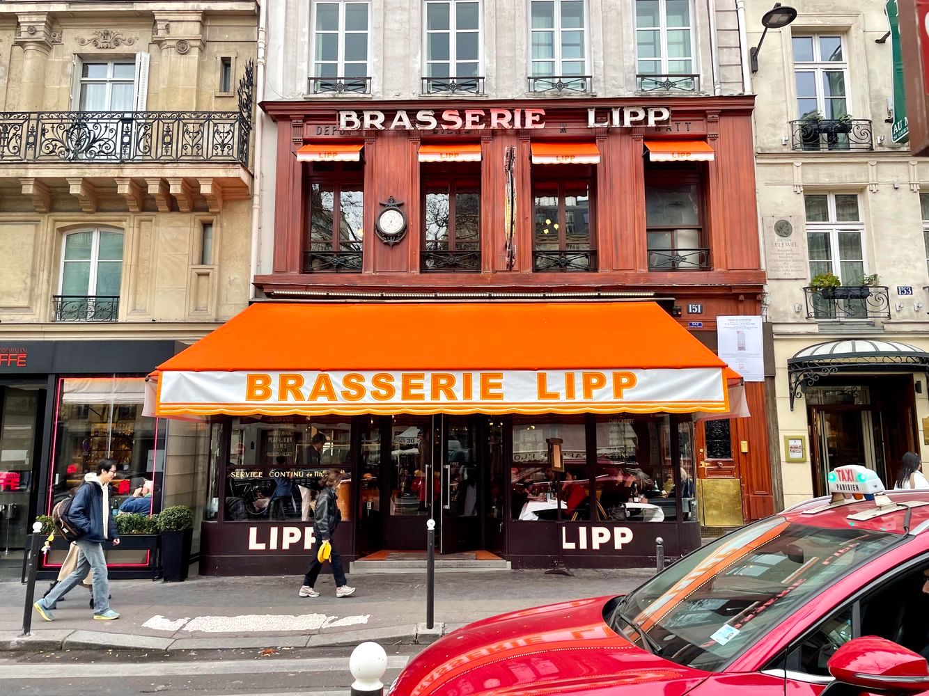 Image of Brasserie Lipp, Boulevard St Germain, Paris, 1952 (b/w photo) by  French Photographer, (20th century)